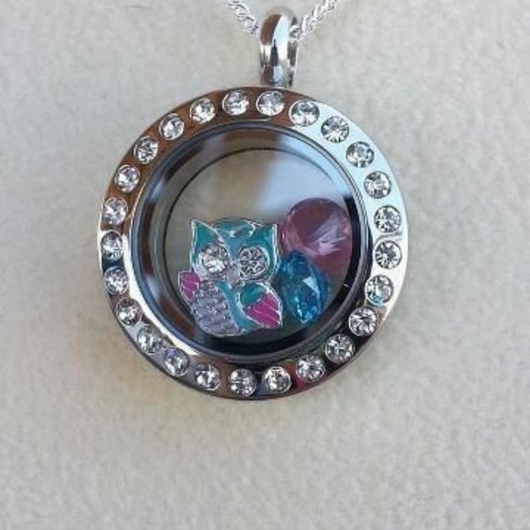 Mini Silver Classic Living Locket with Crystals - Picture 4 of 5